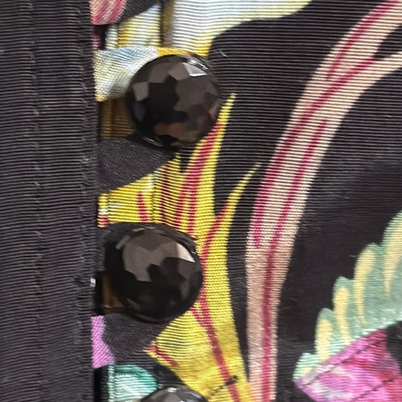 KAREN ALEXANDER Vintage 80’s Black Brocade Tropical Dress Size 6 Floral Party - Picture 13 of 14